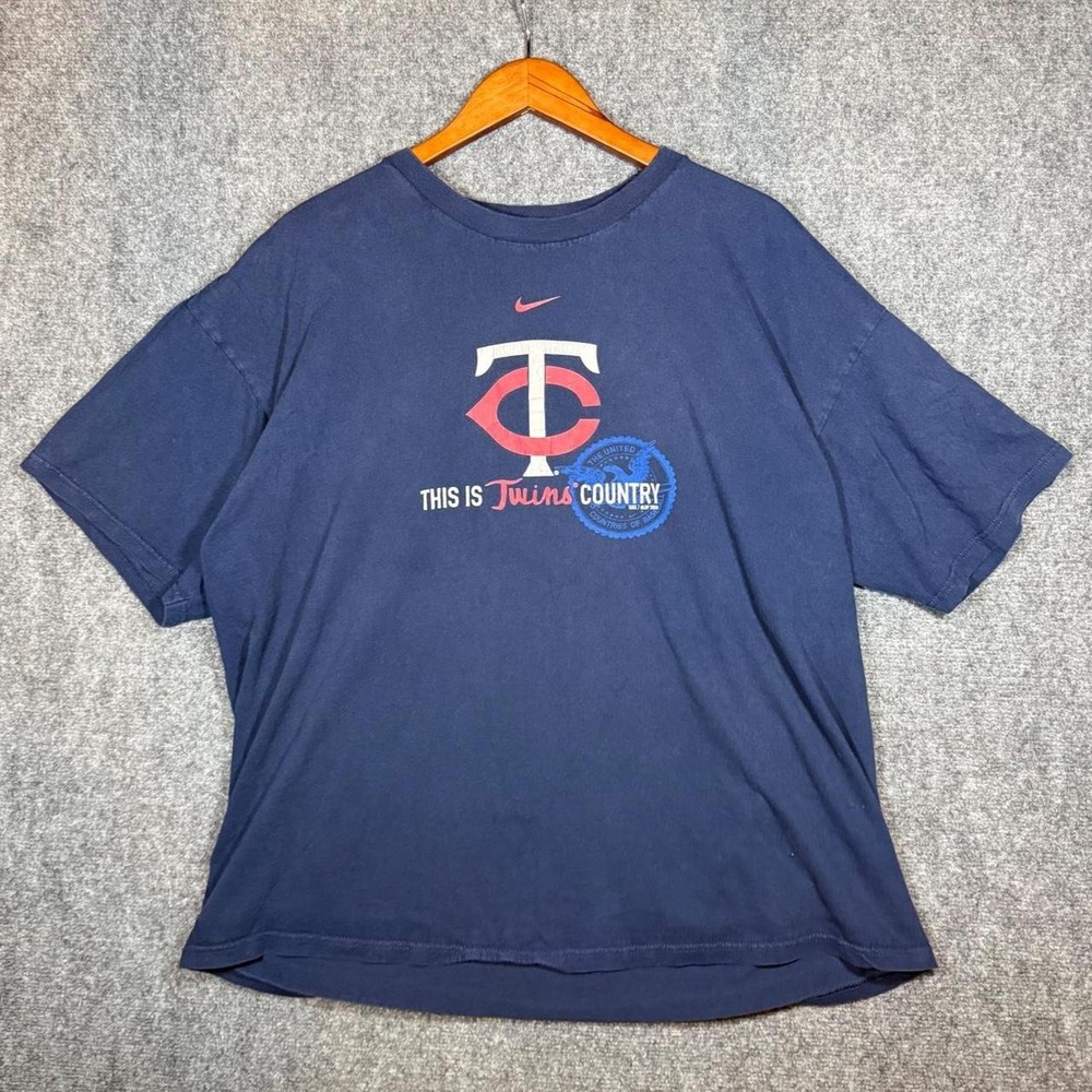 Vintage Nike Minnesota Twins Baseball T-Shirt Navy Blue XL 90s MLB Graphic Tee